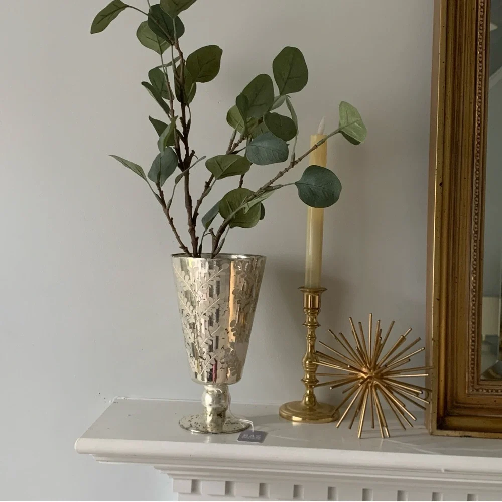 RAZ‎ IMPORTS Silver Etched Mercury Glass Footed Vase 8.75